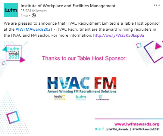 HVAC FM to Sponsor the IWFM Awards